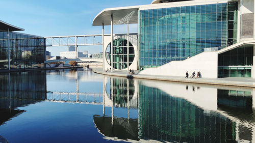 Reflection of building in water