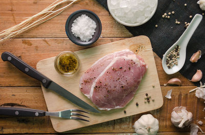 High angle view of food on table