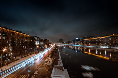 Light trails on road at night