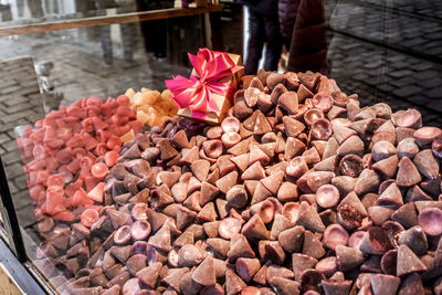 High angle view of pink food for sale