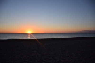 Scenic view of sea against clear sky during sunset