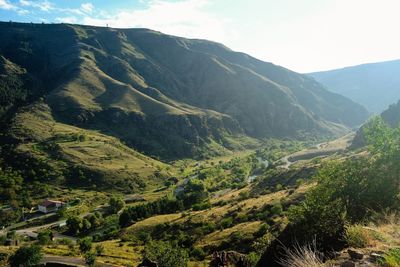 High angle view of valley against sky