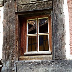 Closed wooden door of a building