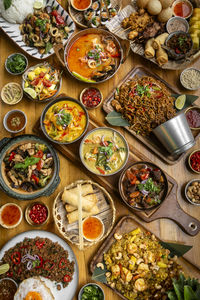 High angle view of food on table