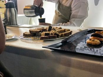 High angle view of cake in plate on table