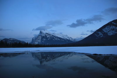 Scenic view of lake against sky during winter