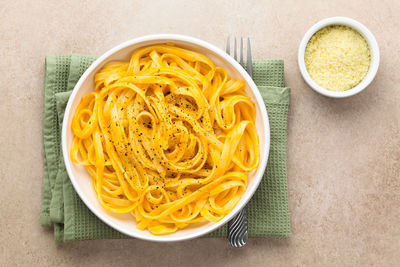 High angle view of noodles in bowl