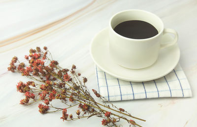 Directly above shot of coffee cup on table