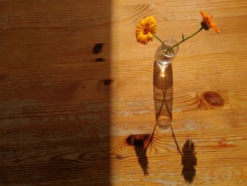 High angle view of flower vase on table