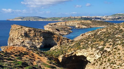 Scenic view of bay against sky