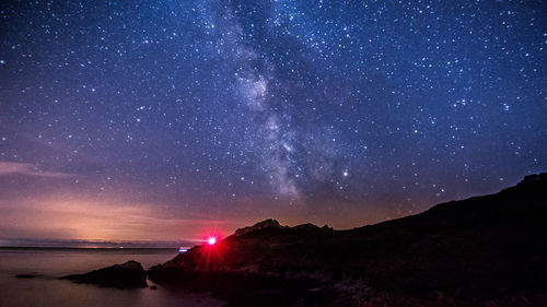 Scenic view of sea against sky at night