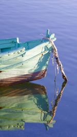 Boat moored on calm lake