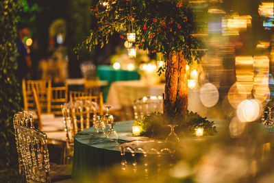 View of wine glasses on table at restaurant