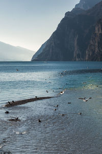 Scenic view of sea and mountains