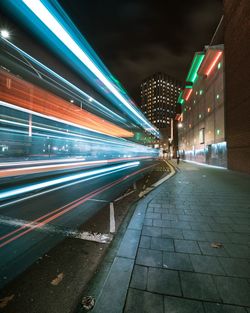 Light trails on road at night