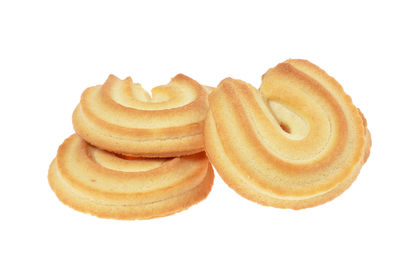Close-up of cookies against white background