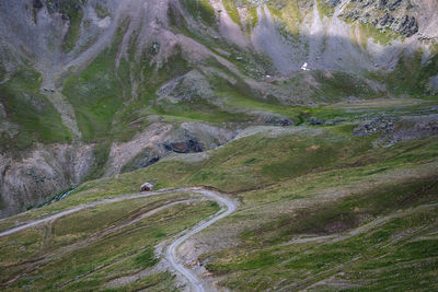 High angle view of winding road on mountain