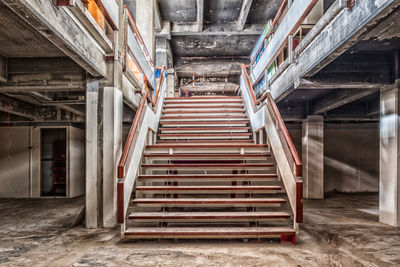 Low angle view of empty steps in abandoned building