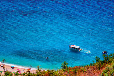 High angle view of boats on sea