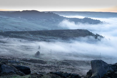 Temperature inversion at the roaches n the staffordshire, peak district national park, uk.