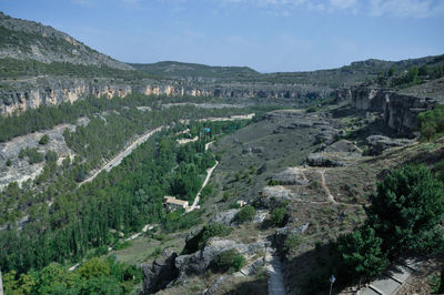 High angle view of land against sky