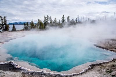 Scenic view of hot spring at yellowstone national park