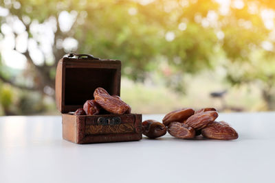 Close-up of coffee beans on table