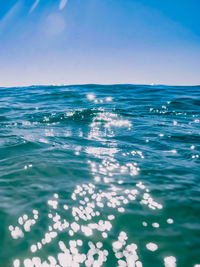 Scenic view of sea against blue sky