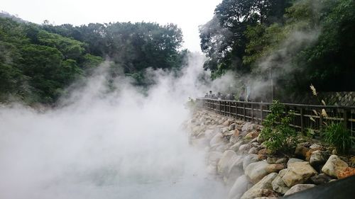Steam emitting from hot spring at beitou thermal valley