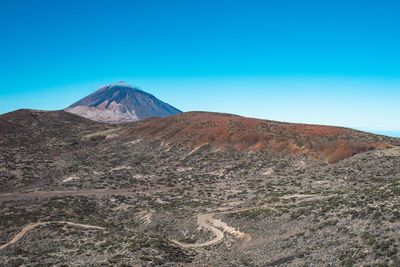 View of volcanic mountain against blue sky