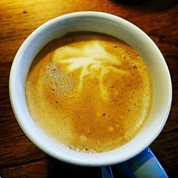 High angle view of cappuccino on table