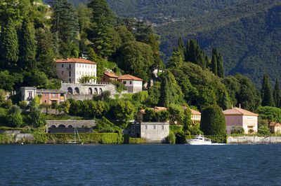 River with built structures on landscape