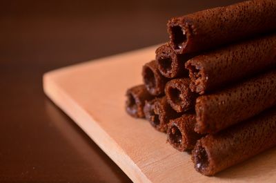 Close-up of chocolate cake on table