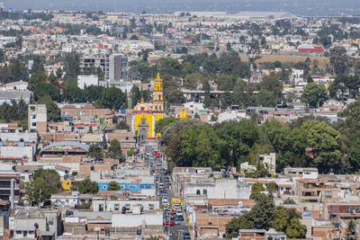 High angle view of buildings in city