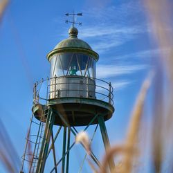 Low angle view of water lighthouse against sky