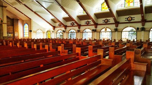 Empty benches in row