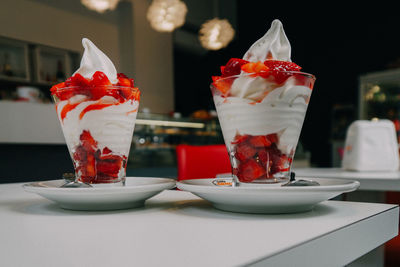 Close-up of ice cream on table