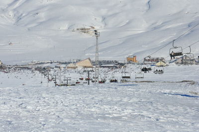 Scenic view of snow covered land and mountains erciyes 