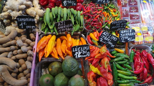 Various vegetables for sale at market stall