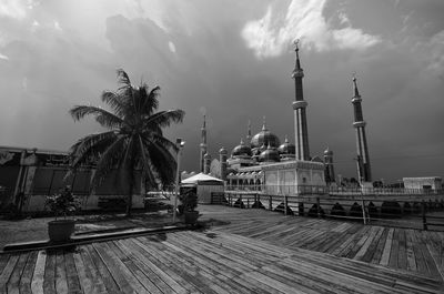 Black and white of crystal mosque or masjid kristal in kuala terengganu, terengganu.