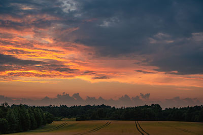 Scenic view of field against sky during sunset