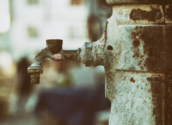 Close-up of rusty metallic faucet