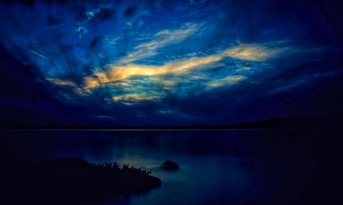 Scenic view of lake against sky at sunset