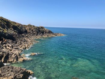 Scenic view of sea against clear sky