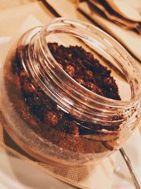 High angle view of ice cream in glass on table