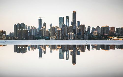 Reflection of buildings in lake