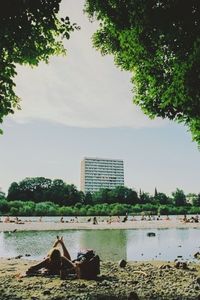 View of river with buildings in background