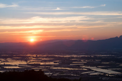 Scenic view of silhouette landscape against sky during sunset