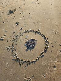 High angle view of footprints on sand