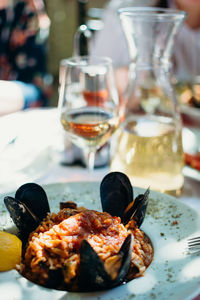 Close-up of food served in plate on table